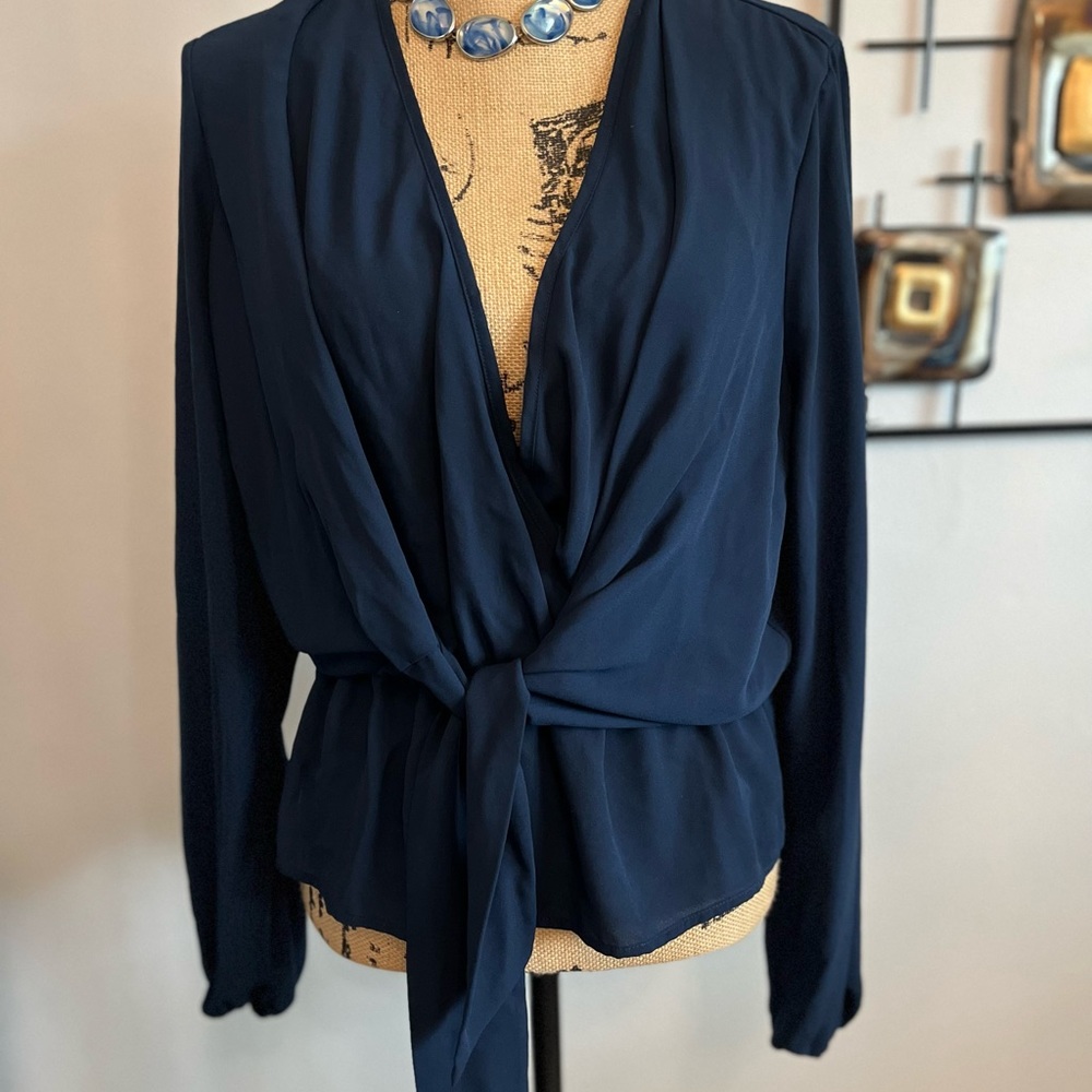 Just Fab front tie Navy Blue Blouse - Picture 6 of 7